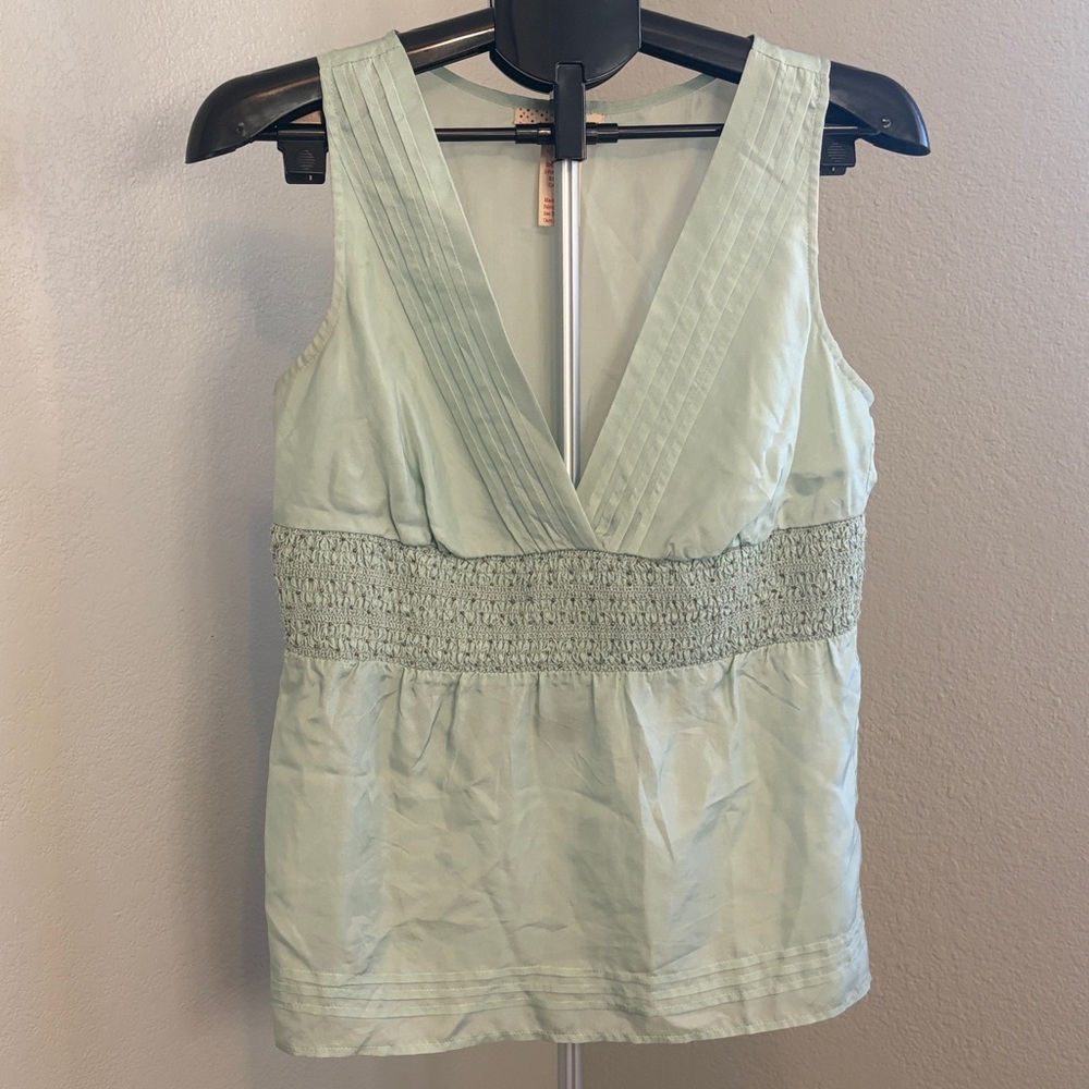 Y2K Forever 21 Silk Mint Green Sleeveless baby doll top size Medium